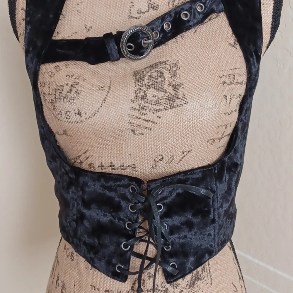 Widow black velvet corcet buckel on chest and lace in front and back LARGE - Picture 2 of 12
